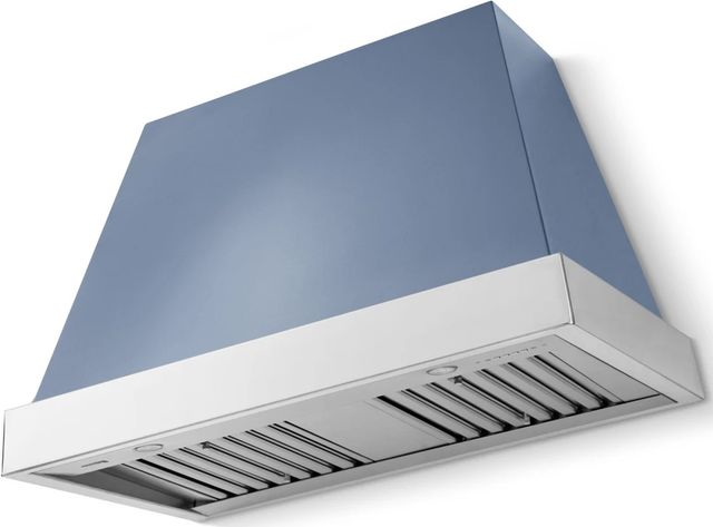 La Cornue CornuFé Euclid 44" Provence Blue Wall Mounted Range Hood with Polished Chrome Trim-0