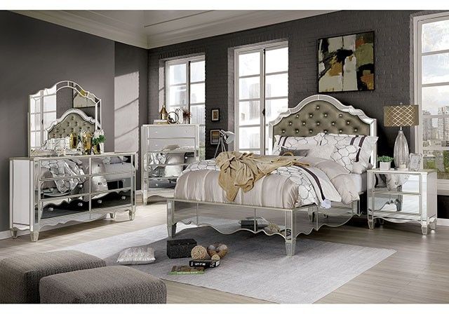Furniture of America® Eliora Silver Eastern King Upholstered Panel Bed-1