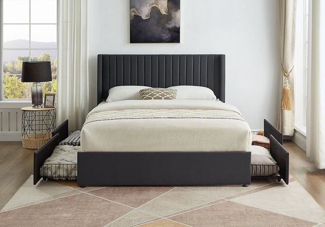IFDC Gray Queen Platform Storage Bed-3