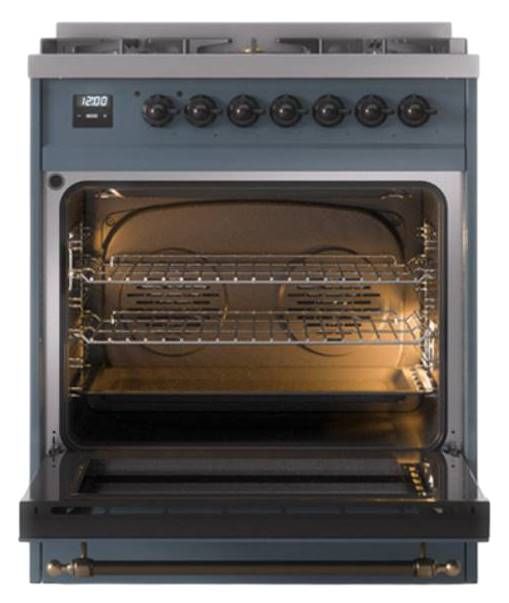 Ilve® Nostalgie II Noblesse 30" Blue Gray Pro Style Dual Fuel Range with Burnished Trim-2
