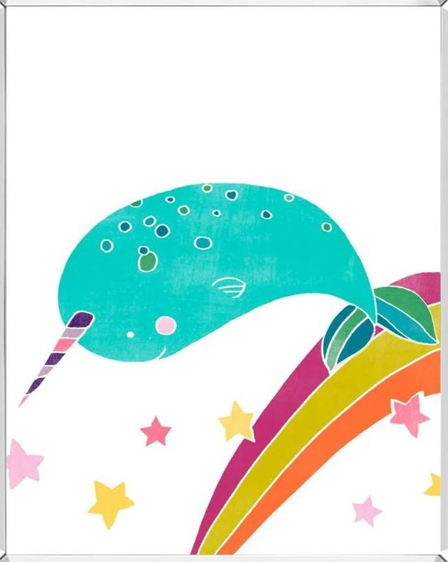 Classy Art Happy Narwals II by June Erica Vess Mirrored Frame Wall Art-1