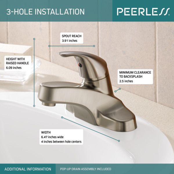 Peerless Core Brushed Nickel 6" Single Handle Bathroom Faucet-2