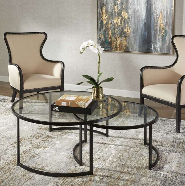 Uttermost® Rhea 2-Piece Glass Top Nesting Coffee Table Set with Satin Black Base-1
