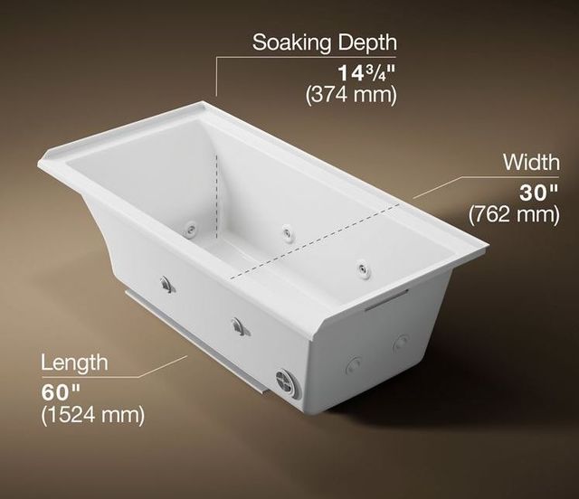 KOHLER® Underscore® White 60" x 30" Drop-In/Alcove Heated Whirlpool Bath - Right Drain-2