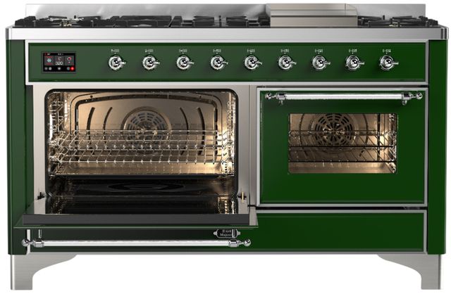 Ilve® Majestic III 60" Emerald Green Pro Style Dual Fuel Natural Gas Range with Triple Glass Door and Chrome Trim-2