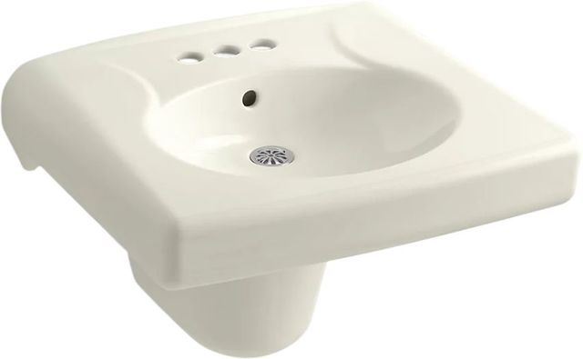 KOHLER® Brenham™ Biscuit Wall-Mount or Concealed Carrier Arm Mount Commercial Bathroom Sink with 4" Centerset Faucet Holes and Shroud -0