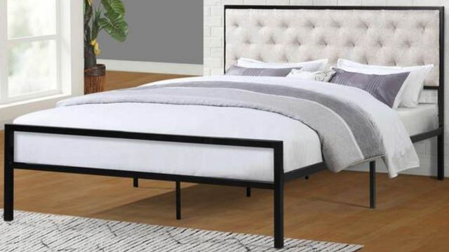 Milton Greens Stars Beige Queen Metal Platform Bed with Upholstered Headboard-1