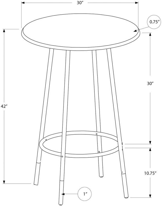 Monarch Specialties Inc. 30" Dia Espresso Marble Look Bar Table with Coffee Metal Base -2