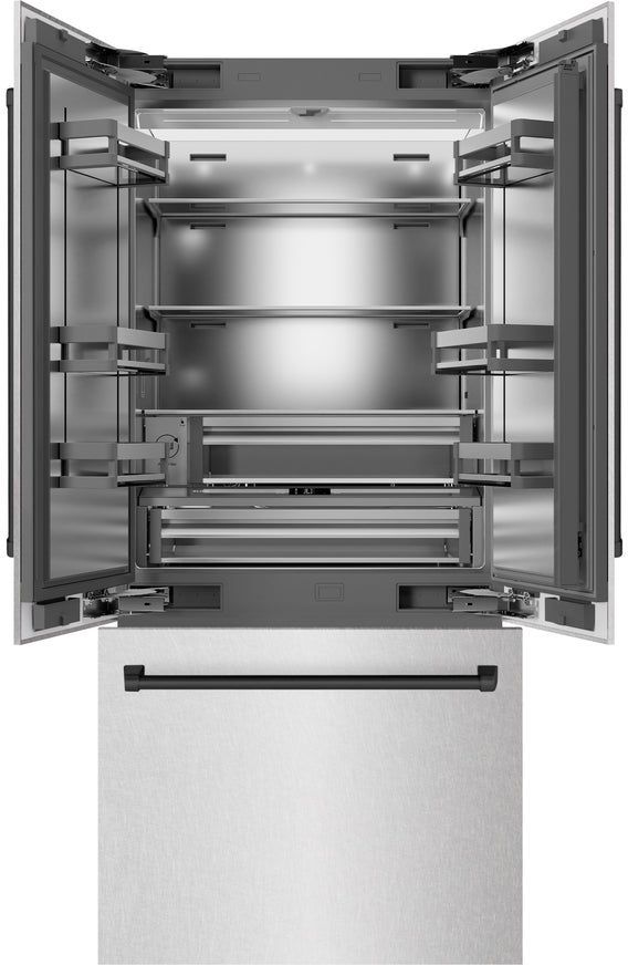 ZLINE Autograph Edition 36"19.6 Cu. Ft. Satin Stainless Steel Built-In French Door Refrigerator with Matte Black Accents-2