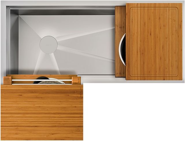 The Galley® Natural Golden Bamboo Ideal Corner Workstation 3X4C with Five Tool Culinary Kit-0