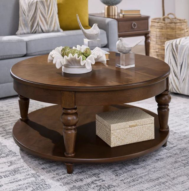 Flexsteel® Bellevue Whiskey Brown Round Coffee Table with Casters-1