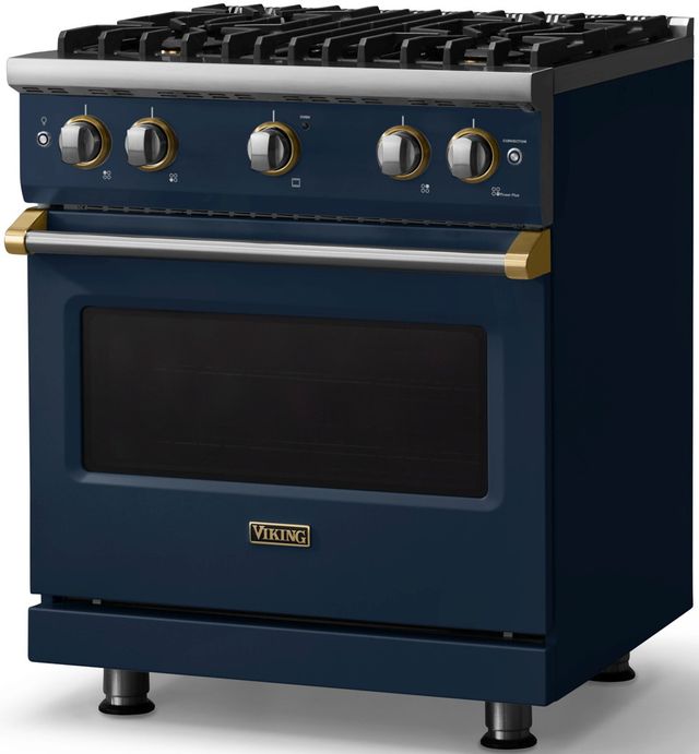 Viking® 5 Series 30" Slate Blue Pro Style Gas (NG) Range with Brushed Brass Trim-2