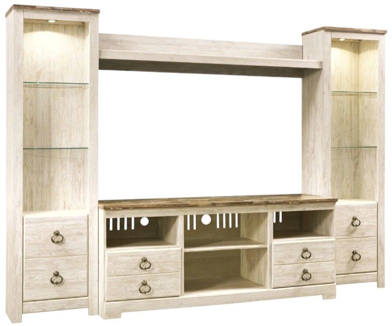 Signature Design by Ashley® Willowton 4-Piece Whitewash Entertainment Center