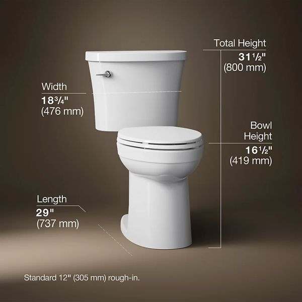 KOHLER® Kingston™ White Elongated Toilet, 1.28 Gpf-4