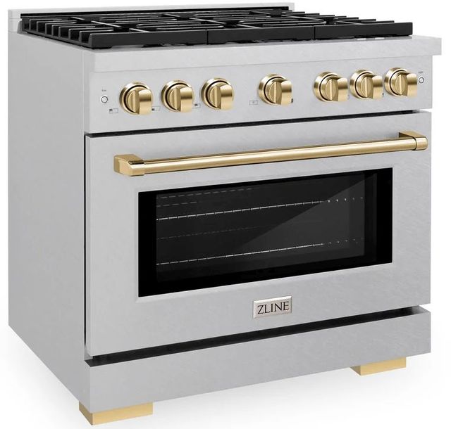 ZLINE Autograph Edition Paramount 36" Satin Stainless Steel Pro Style Dual Fuel Range with Polished Gold Accents-2