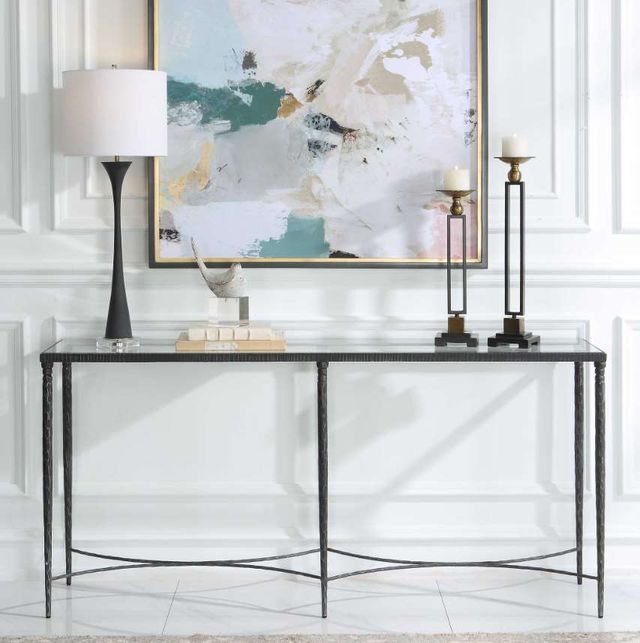 Uttermost® Washington Glass Top Console Table with Rustic Black Frame-1