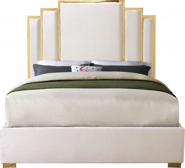 Meridian Furniture Hugo Cream Queen Upholstered Panel Bed-1