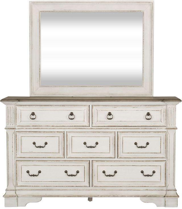 Liberty Furniture Abbey Park Antique White/Weathered Brown Dresser and Mirror Set-2