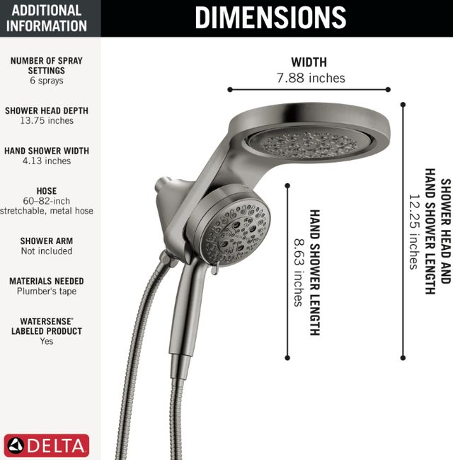 Delta Universal Showering Lumicoat® Black Stainless 6-Setting HydroRain® with ProClean®-2