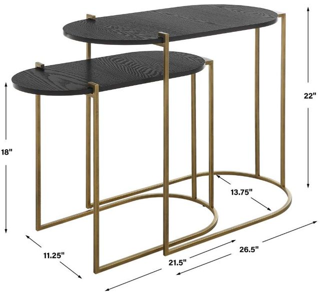 Uttermost® Aztec 2-Piece Ebony Nesting Table Set with Antique Brass Frame-2