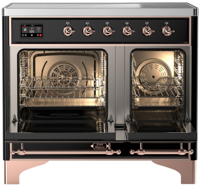 Ilve® Majestic III 40" Glossy Black Pro Style Induction Range with Solid Door and Copper Trim-1