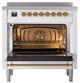 Ilve® Nostalgie II Noblesse 36'' White Pro Style Induction Range with Brass Trim-1