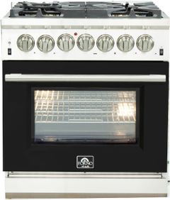 FORNO® Alta Qualita 30" Stainless Steel Pro Style Dual Fuel Range with Black Door