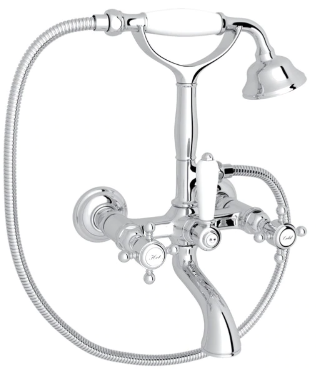 Rohl® Italian Bath Collection Polished Chrome Exposed Wall Mount Tub Filler with Handshower-0