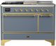 Ilve® Majestic III 48" Blue Gray Pro Style Dual Fuel Liquid Propane Range with 5 Black Brass Burners and Brass Trim-0
