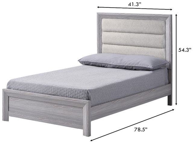 Crown Mark Adelaide Beige/Driftwood Twin Upholstered Panel Bed-2
