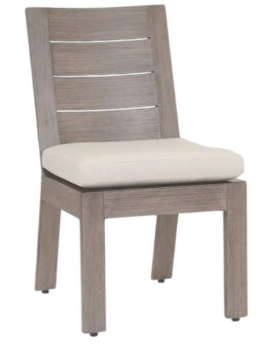 Sunset West Laguna Driftwood Aluminum Outdoor Dining Side Chair with Canvas Flax Cushion-0