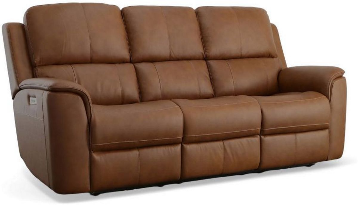 Flexsteel Henry Russet Power Reclining Sofa with Power Headrests and Lumbar