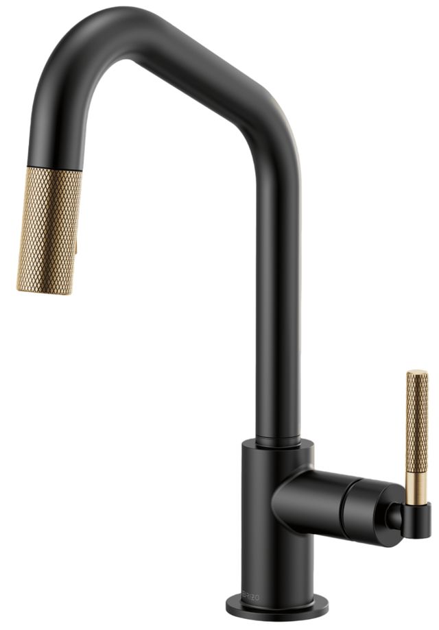 Brizo Litze® Brilliance® Luxe Gold®/Matte Black Pull-Down Faucet with Angled Spout and Knurled Handle-0