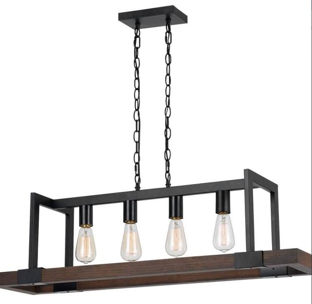 Cal® Lighting & Accessories Antonio 4-Light Black/Wood Chandelier-0