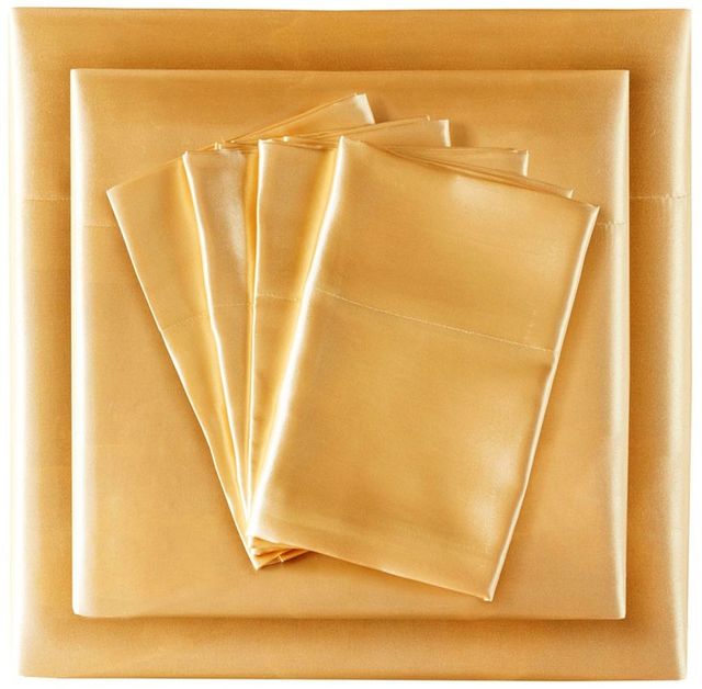Olliix by Madison Park Essentials 6-Piece Gold California King Satin Wrinkle-Free Luxurious Sheet Set-1