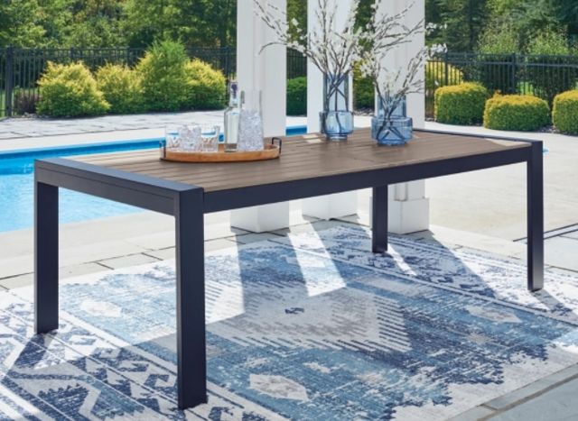 Signature Design by Ashley® East Beach Driftwood Metal Outdoor Dining Table with Navy Blue Base-1