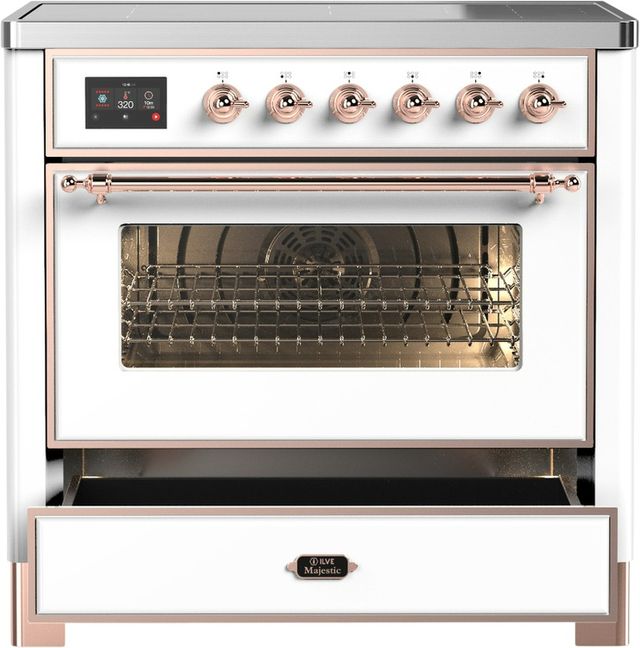 Ilve® Majestic III 36" White Pro Style Induction Range with Triple Glass Door and Copper Trim-3