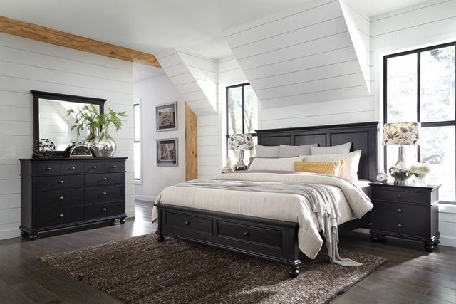 aspenhome® Oxford Black Queen Low Profile Panel Storage Bed-1