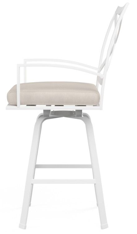Sunset West Bristol Satin White Aluminum Swivel Outdoor Counter Stool with Canvas Flax Cushion-2