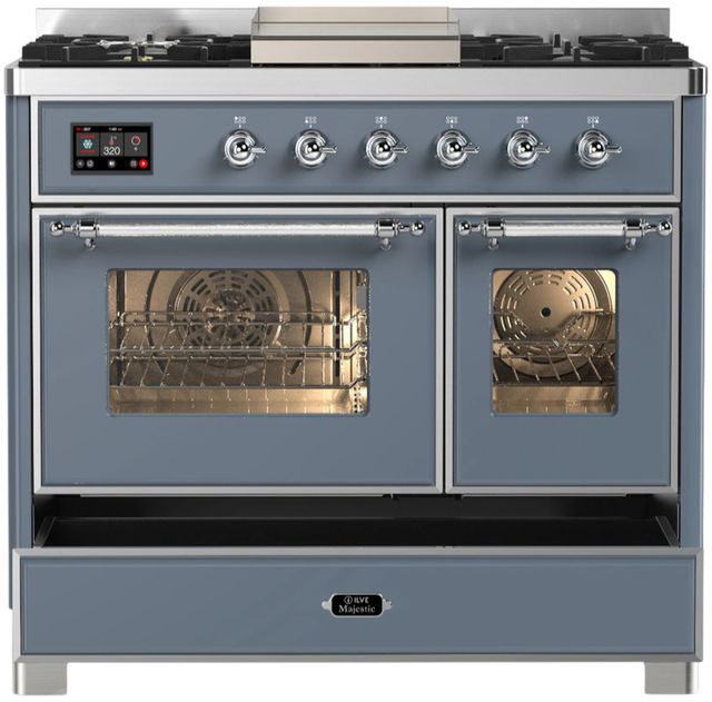 Ilve® Majestic III 40" Blue Gray Pro Style Dual Fuel Natural Gas Range with Triple Glass Door and Chrome Trim-1