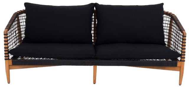 Moe's Home Collection Kuna Natural Teak Outdoor Sofa with Black Cushions-1