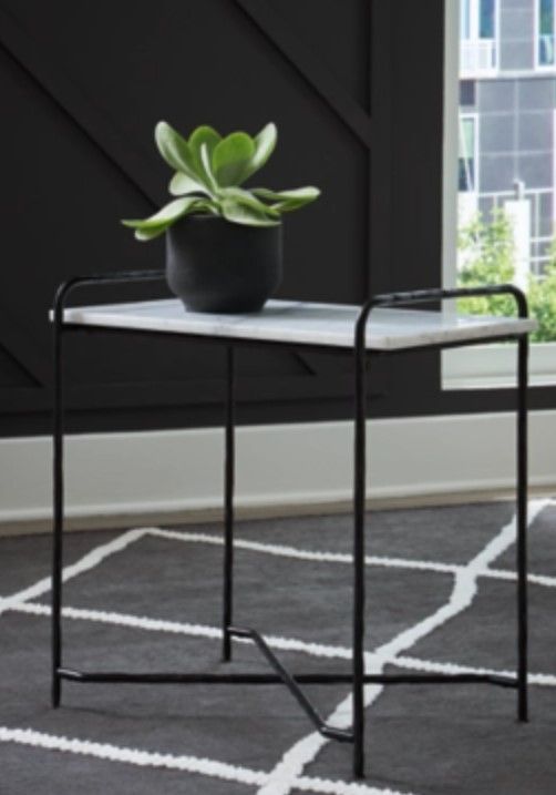 Signature Design by Ashley® Ashber White Marble Top Accent Table with Black Metal Base-4