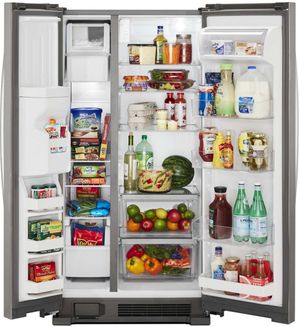 Whirlpool 36 in. Side-By-Side Refrigerator Whirlpool 36 in. 24.6 Cu. Ft. Monochromatic Stainless Steel Side-By-Side Refrigerator