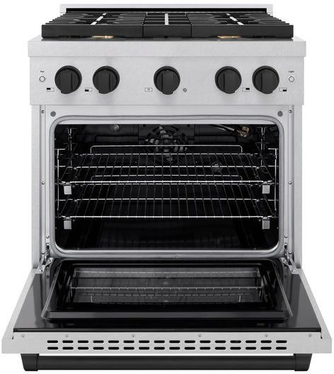 ZLINE Autograph Edition 30" Satin Stainless Steel Pro Style Gas Range with 4 Burner Cooktop and Matte Black Accents-1