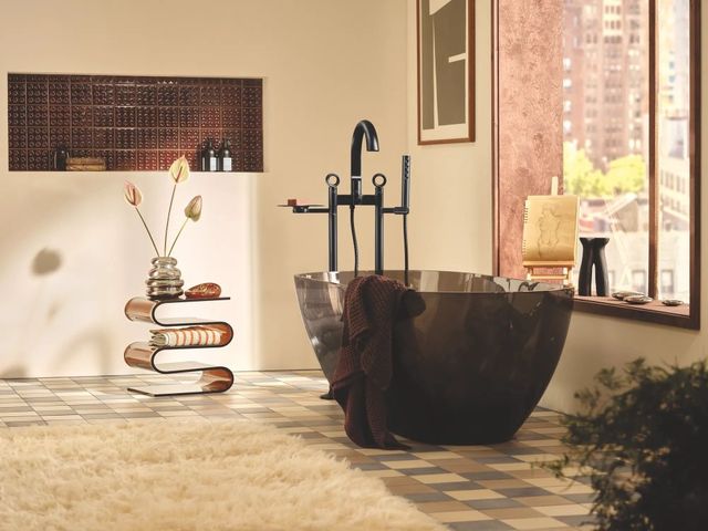 Brizo Kintsu® Matte Black Floor Mount Tub Filler Unions-3