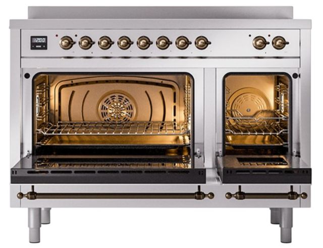 Ilve® Nostalgie II Noblesse 48'' Stainless Steel Pro Style Induction Range with Burnished Trim-1