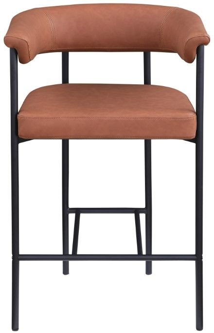 Meridian Furniture Malin Cognac/Matte Black Vegan Leather Counter Stool-1