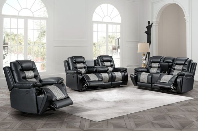 New Classic® Home Furnishings Nikko Black/Gray Power Reclining Console Loveseat-1