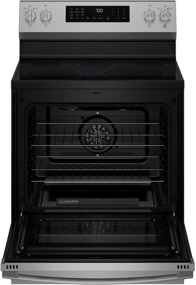 GE Profile™ 30" Fingerprint Resistant Stainless Steel Smart Freestanding Electric Convection Range with No Preheat Air Fry and EasyWash™ Oven Tray-1