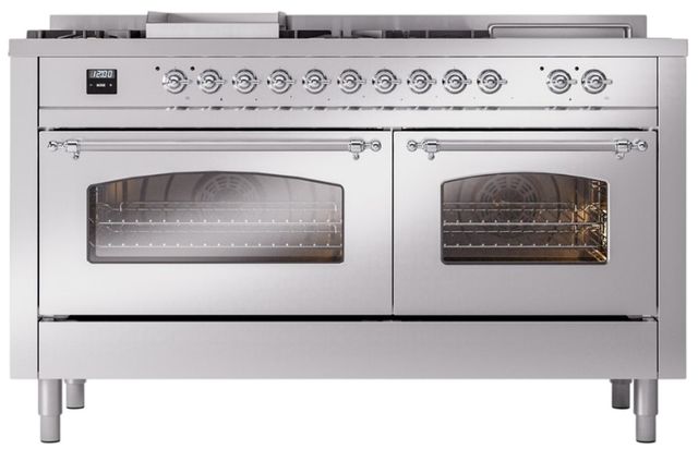 Ilve® Nostalgie II Series 60" Stainless Steel Pro Style Dual Fuel Range-0